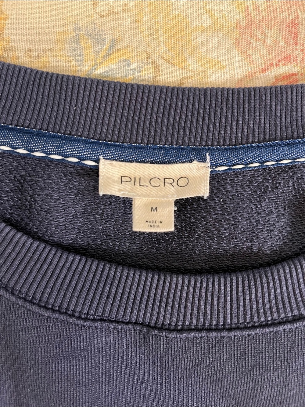 Anthropologie PILCRO Twofer Sweatshirt with Denim Puff Sleeves & White Stitching - Picture 5 of 9